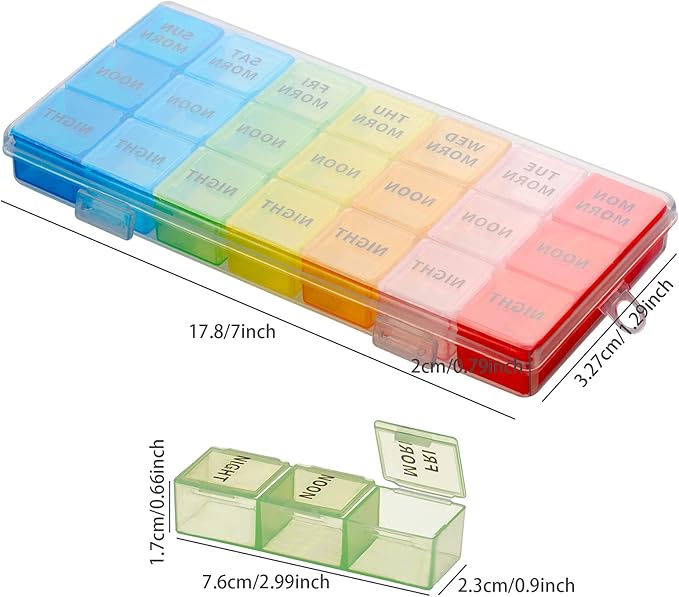 kiniza Small Weekly Pill Organizer, 3 Times a Day Travel Box with Open Design Holder Compartments Moisture-Proof Portable Friendly Case for Supplements, Vitamin, Medication