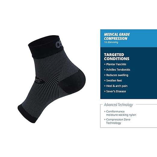 OS1st FS6 Plantar Fasciitis Foot Sleeve – Compression Sock for Heel & Arch Support, Pain Relief, Injury Recovery, Moisture-Wicking Fabric – Medical Grade Compression for Men & Women
