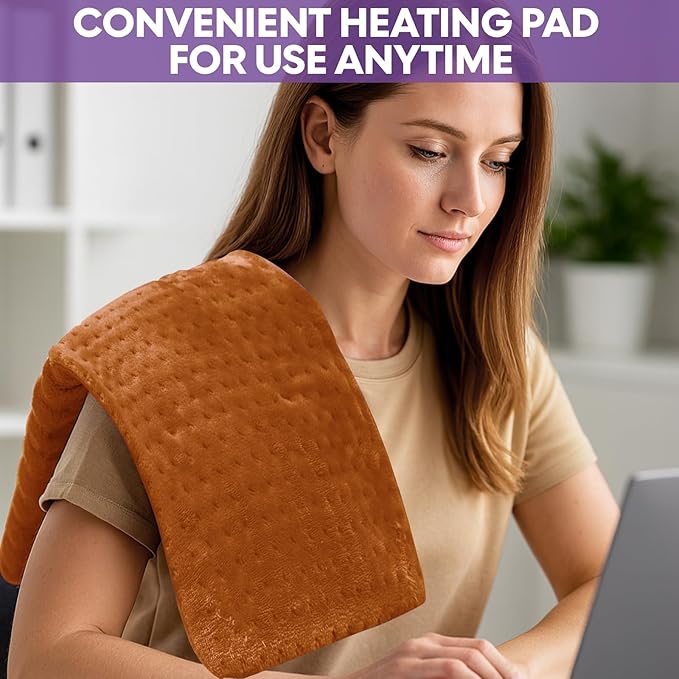 Heating Pad,Electric Heating Pads for Back,Neck,Abdomen,Moist Heating Pad for Shoulder,Knee,Arms,Legs,Dry/Moist Heat & Auto Shut Off,Birthday Gifts for Men and Women, 24x12 Inch (Brown)