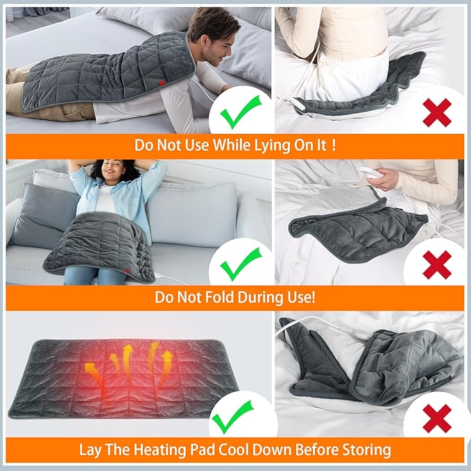 Comfytemp Far Infrared Large Heating Pad 17"×33" for Deeper Back & Period Relaxation, FSA Eligible Weighted Electric Heat Pad with Evenly Filling Ceramic Bead for Better Fit, HSA King Size Heated Pad