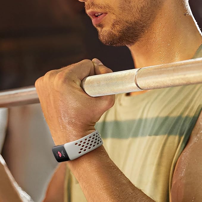 Getino Compatible with Fitbit Charge 5 Bands/Charge 6 Bands for Women Men, Soft Breathable Replacement Sport Strap Adjustable Wristbands for Fitbit Charge 5/ Charge 6 Advanced Fitness Tracker, Gray