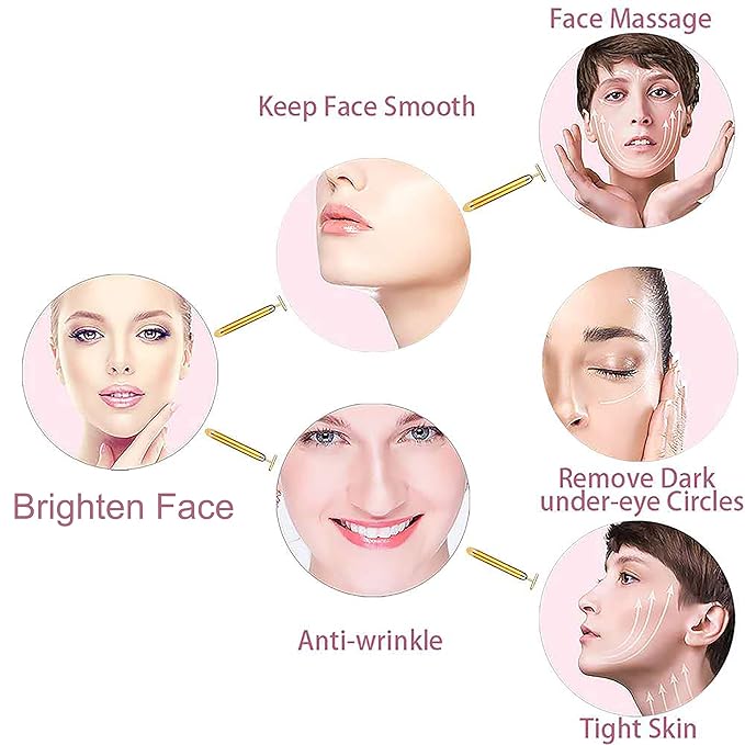 Amirce Face Massager Roller Golden 3D Roller Electric Facial Roller and T Shape Facial Roller Massager Kit Face Rollers