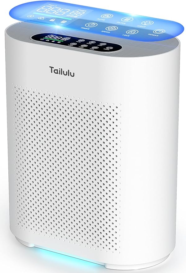 Air Purifiers for Home Large Room up to 2200ft², PM2.5 Air Quality Sensor Smart Mode, 20dB Sleep Mode & Night Light, H14 HEPA Filter Air Purifiers for Bedroom, Pets, Dust, Pollen, Tailulu HQKJ-180