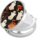 Funny Ghost Mushroom Pill Case, Pill Box 3 Compartments Metal Small Pill Holder with Mirror Mini Travel Pill Container for Purse Pocket Women Men