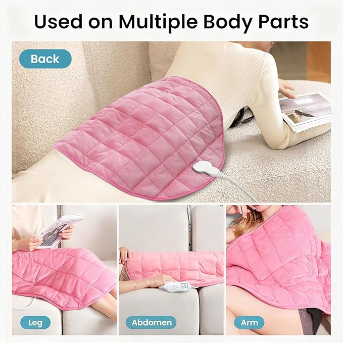 NOWWISH 5lbs Weighted Heating Pad for Women, Electric Heated Weighted Blanket with 6 Heat Settings, Timer & Auto Shut-Off, Relief for Period Cramps, Back Pain, Lap, Machine Washable, 29x24 inch, Pink