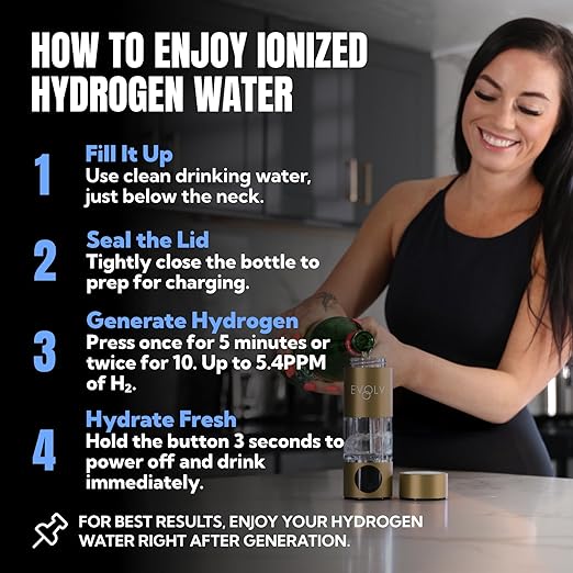 EVOLV Hydrogen Water Bottle Generator – SPE & PEM Water Ionizer 5.4PPM, Highest H2 Concentration – Portable 8oz Hydrogenated Water Bottle – Leak-Proof Hydrogen Water Machine, Easy to Use – Champagne