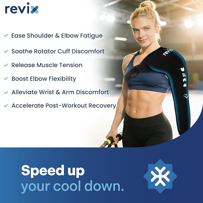 REVIX Arm Shoulder Ice Pack Wrap for Pitchers, Reusable Gel Cold Compression Therapy for Shoulder Throwing Recovery & Athletes, Elbow Ice Sleeve for Volleyball Player, Post-Workout Muscle Relief