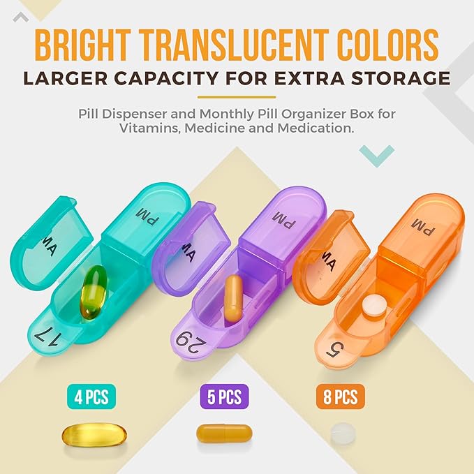 Monthly Pill Organizer 2 Times a Day - 30 Day AM/PM Pill Box with Removable Daily Compartments & Storage Tray, Large Capacity 1-Month Medicine Organizer Case for Vitamins & Supplements, BPA-Free