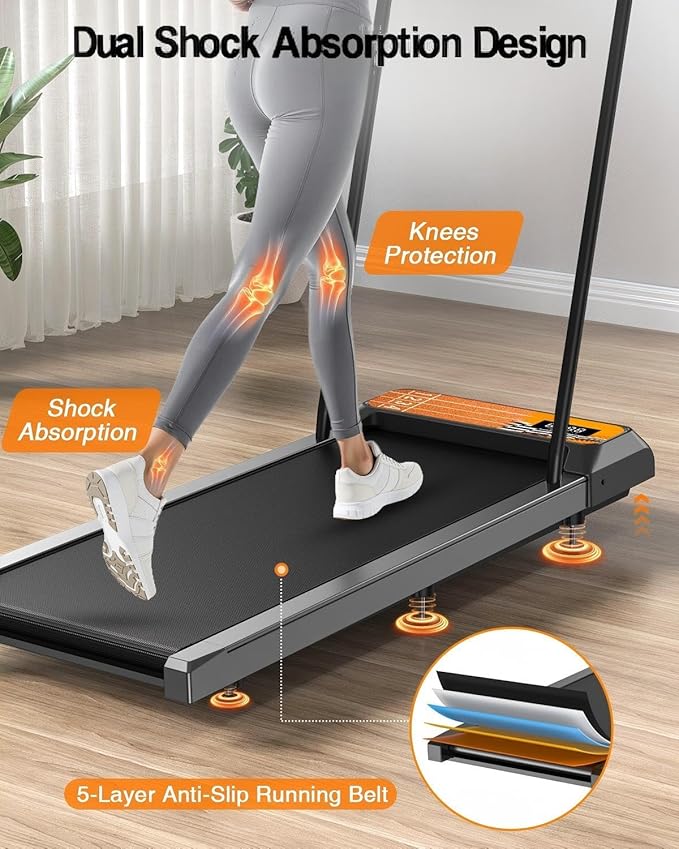 Walking Treadmill Pad with Removable Handle,2.5HP Portable Treadmills for Home &Office, Under Desk Treadmill with 8% Incline，Treadmill with Remote Control &LED Display