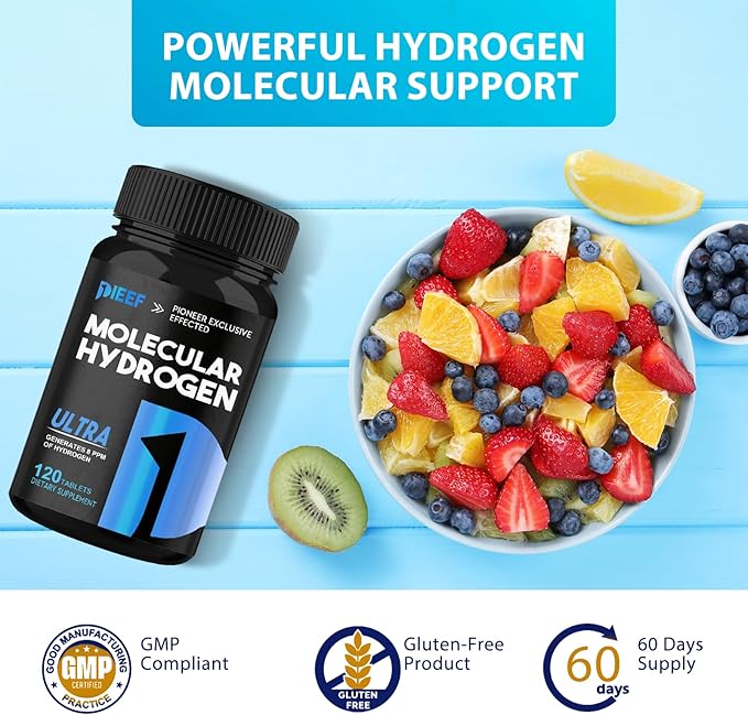Hydrogen Water Tablets, 120 Tablets Fast-Dissolving H2 Molecular Hydrogen with Magnesium Supplements, Supports Brain Health, Energy and Cognitive Function, Non-GMO, Gluten-Free & Vegan