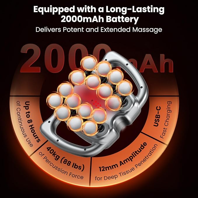 24 & 16 Head Massage Gun Deep Tissue, Body Massage for Back, Shoulders, Neck, Legs, Foot, Massage Gun deep Tissue, Percussion Massager with 9 Modes & 30 Levels Body Muscle Pain Relief