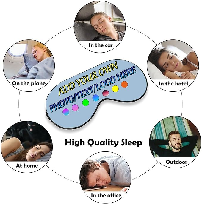 Personalized Eye Mask, Custom Eyeshade Blindfold Add Your Design Image Text Customized Eye Cover with Adjustable Strap for Sleeping Travel Work Naps Blocks Light, Wathet