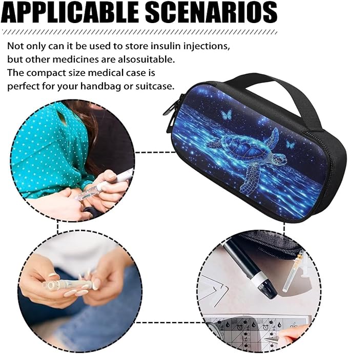 Turtle Butterfly Insulin Cooler Travel Case Large Capacity Diabetic Medication Travel Cooling Bag for Insulin Pens and Other Diabetic Supplies Easy to Use & Carry