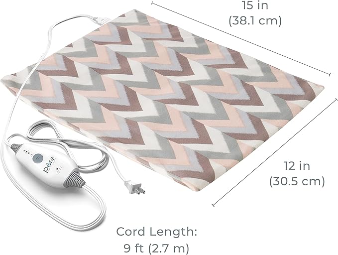 Pure Enrichment PureRelief Express Designer Series Electric Heating Pad - 12” x 15” Fast-Heating with 4 Heat Settings, Machine-Washable Fabric, & 2-Hour Auto Safety Shut-Off - Desert Herringbone