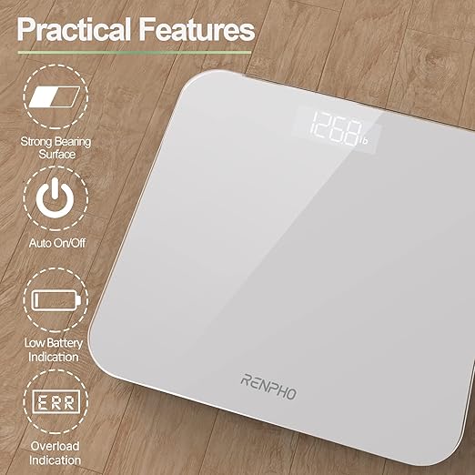 RENPHO Scale for Body Weight, Mechanical Bathroom Weighing Scale, Highly Accurate & Measures Weight up to 400 lb/180kg, Batteries Included, 10.2"/260mm, White