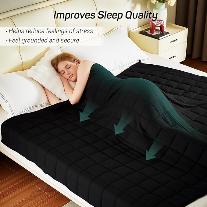 Weighted Blanket for Adults 15lbs, Queen Size Heavy Blanket for 125-180lbs, Weighted Throw Blanket with Premium Glass Beads, Soft Thick Blanket for Adult All-Season, 60 x 80 inches, Black