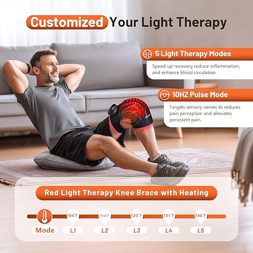Red Light Therapy for Knee with Heat & Vibration Massage, Extension Band, Wireless Controller, 660nm&850nm Near Infrared Light Therapy Heated Device for Knee/Elbow/Shoulder