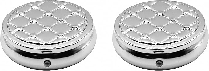 Set of 2 Circular Embossed Triple-Compartment Pocket Purse Pill Box & Organizer (Silver Hearts)