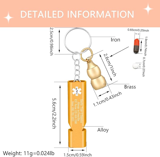 Medical Keychain with Gourd Pill Case – High Pitch Dual Tube Survival Whistle YA6000