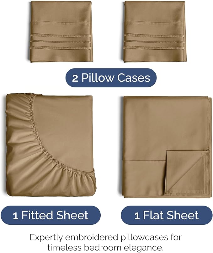 King Size 4 Piece Sheet Set - Extra Soft, Breathable & Cooling Sheets - Hotel Luxury Durable Bed Sheets for Women & Men - Deep Pockets, Easy-Fit & Wrinkle-Free Sheets - Caramel Oeko-Tex Bed Sheet Set