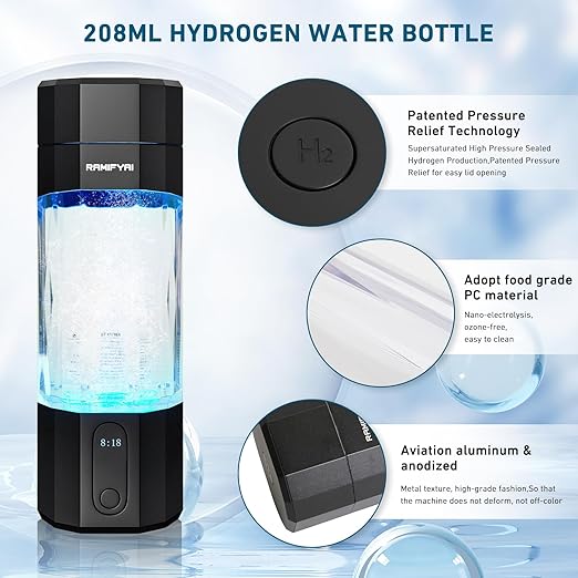 New Upgrade 10000PPB Hydrogen Water Bottle SPE/PEM Technology Seven Colorful Light Double Anti-Slip and Leak-Proof Hydrogen Water Generator with LCD Display (Black, H80)