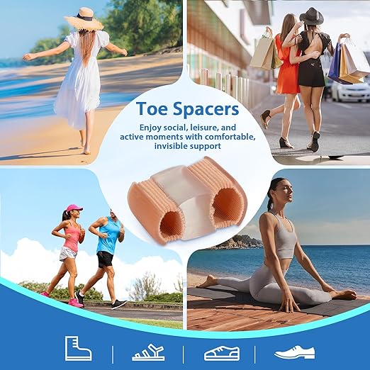 2-Pack Bunion Toe Separators for Overlapping Toes, 3-Point Support Gel Toe Spacers with 2 Fabric Lining Loops for Toe Protectors, Bunion Corrector for Women Men Big Toe (L)