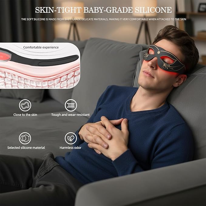 LED Eye Mask, Red Light Therapy for Eyes, Under Eye Red Light Therapy Device for Dark Circles, Puffy Eyes, Eye Bags & Fine Lines, Eye Care for Men and Women with Velcro Straps and Eye Protection