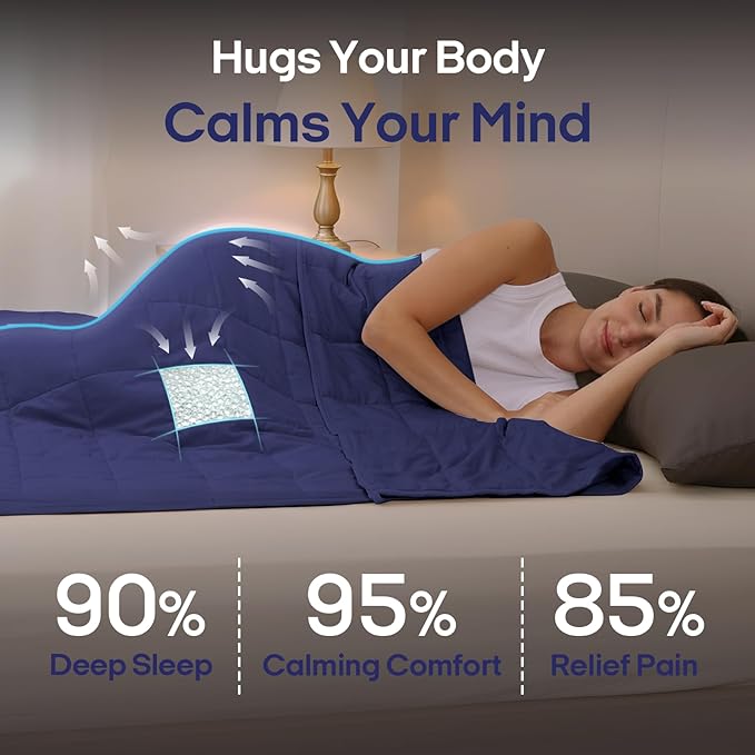 ZonLi Weighted Blanket for Adults (60"x80", 20lbs, Dusk Blue) Queen Size High Breathability Cooling Heavy Blanket, Soft Material with Premium Glass Beads, All-Season, Easy Care