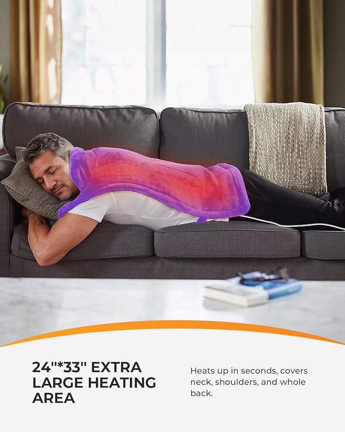CooCoCo Back Heating Pads for Women Grandma, FSA Eligible Heat Pad for Back Pain Relief, Cute Heat Pad with 6 Heat Levels, Mothers Day Gifts & Birthday Gifts for Mom, HSA Store Approved Items, Purple