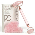 Rena Chris Gua Sha and Face Roller Set: Anti-Breakage Jade Roller for Long-Lasting Use, Jawline Sculpting and Puffiness Reducing, Gua Sha Facial Tools for Self Care Gift (Rose)