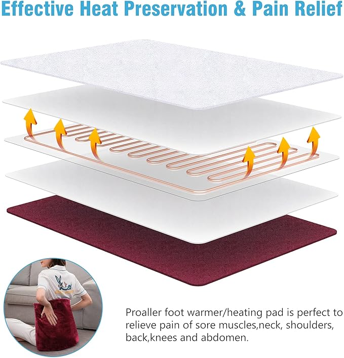 Electric Heated Foot Warmer Soft Flannel Foot Heater with 2h Auto Off & 3 Heat Levels Full Body Use Heating Pad for Feet, Abdomen, Cramps, Pain Relief Pocket Design 16" x 22" Red