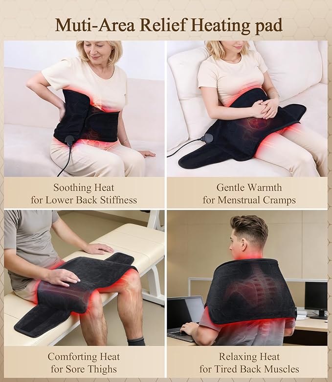 Heating Pad for Back Pain Relief: 2X Graphene Far Infrared Max 160℉ with 8 Heat Settings - Soft Wearable Wrap Around for Period Cramps & Stiffness Relief - 12"x44" 4H Auto Off for Women at Home