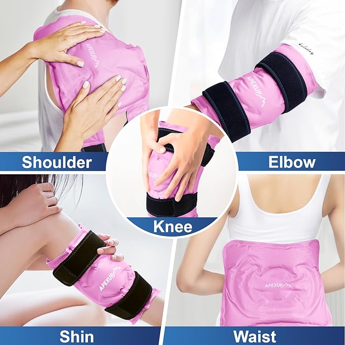 APEXUP Ice Pack for Knee Pain Relief, Large Reusable Wrap After Surgery, Flexible Gel Cold Pack for Injuries, Pain Relief for Back, Shoulder, Elbow, Ankle and Leg (Pink, XXL, 1PK)