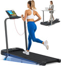 Foldable Treadmill with 10% Incline, 4 in 1 Compact Walking Pad Treadmill with Handle Bar for Home Small Spaces, 3.0HP Portable Quiet Under Desk Treadmills, 350 LBS Capacity, Smart APP, LED Display