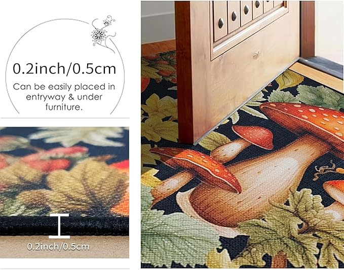 Mushroom Kitchen Mat Set of 2, Kitchen Rugs and Mats Non Slip Washable, Home Decor Low-Profile Kitchen Floor Mat (17”x30“+17''x47'')