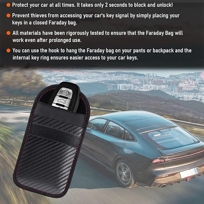 Faraday Pouch for Car Keys, Signal Blocking RFID Faraday Bag Cage, Anti-Theft Key Fob Pouch Protector (Medium)