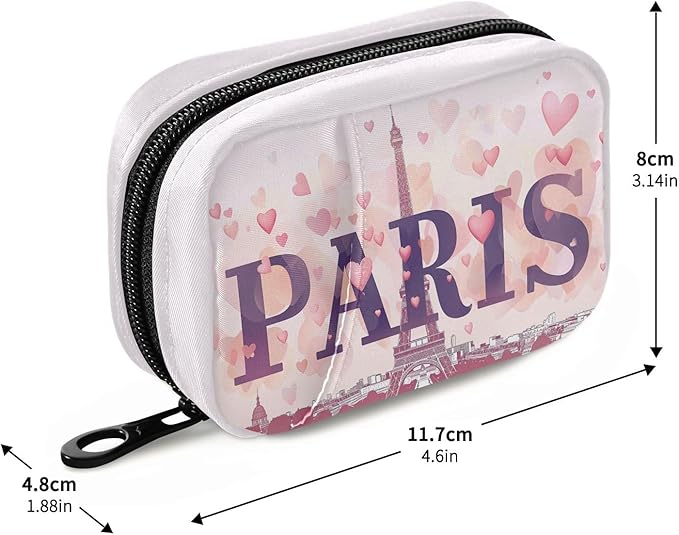 Pink Paris Medication Organizer Bag Travel Size Full-Print Zippered Pill Case with Compartments for Handbags Backpacks & More