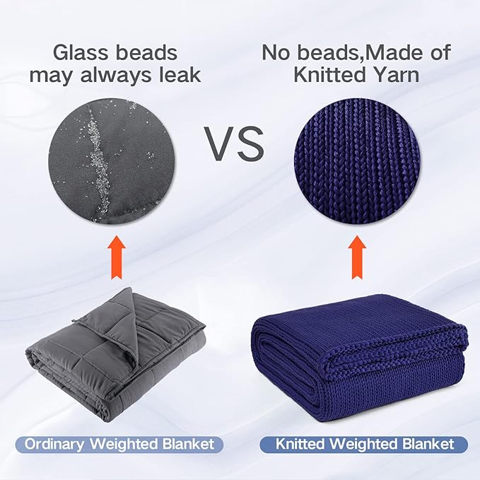 Guohaoi Knitted Weighted Blanket for Adults (Blue 50"x75" 20lbs) No Beads Cooling Throw Blanket for Hot Sleepers, Home Decor Breathable Chunky Knit Heavy Blanket Use on Full Size Bed