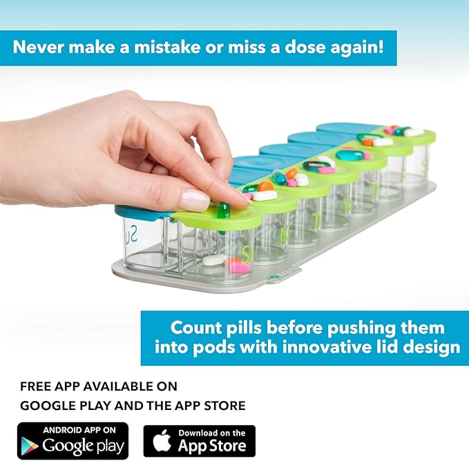 Sagely Smart Active Weekly Pill Box Organizer- AM/PM Pill Planner with Free App and 7 Removable Pods