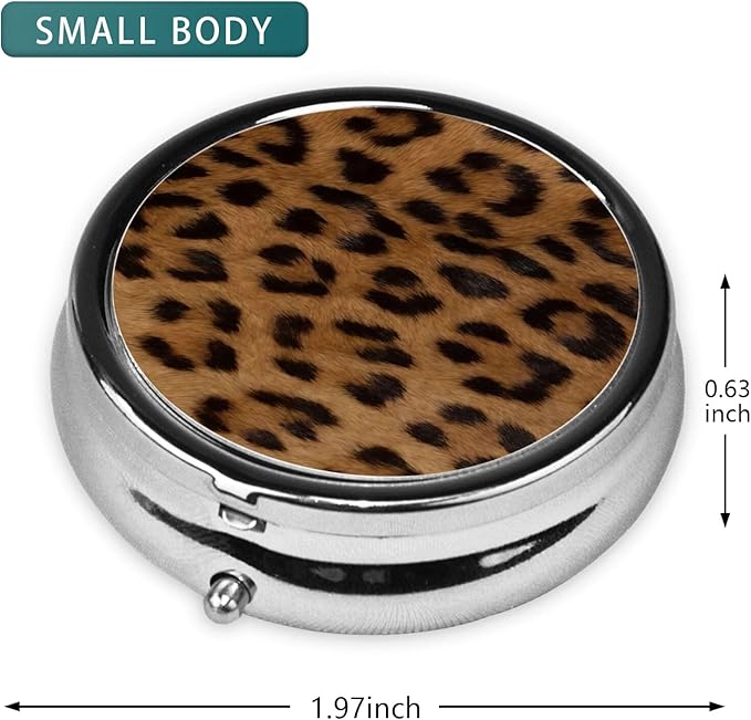 Pill Box 3 Compartment Pocket Small Pill Organizer Mini Metal Pill Holder Travel Portable for Man Woman Old People - Brown Leopard