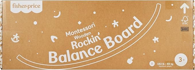 Fisher-Price Wood Montessori Toy Rockin' Balance Board, American Montessori Society Seal of Excellence, 31.7-Inch Wooden Motor Skills Learning Activity for Kids Ages 3+ Years (Amazon Exclusive)