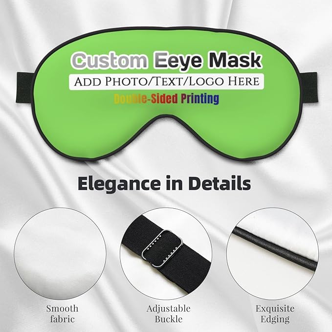 Personalized Eye Mask Add Picture Text Image Logo Custom Travel Sleeping Masks for Home Office Customized Sleep Mask for Men Women Blocks Light Adjustable Strap Neon Green