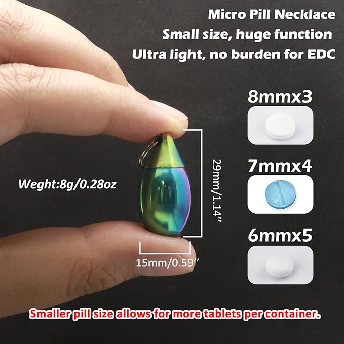 Pill Holder Necklace Nitro Pill Case Titanium Pill Container Necklace for Men Women Christmas Gifts Stocking Stuffers Waterproof Pill Holder Emergency Aspirin Small Pill Box W/Chain Tiny Fob