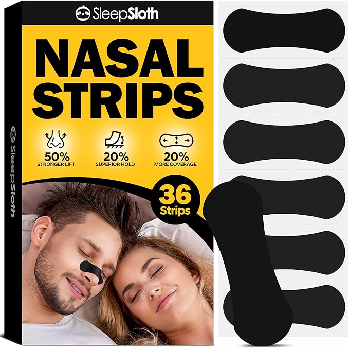Nasal Strips for Snoring (36 Count), Extra Strength Nose Strips for Breathing, Anti Snoring Nasal Strips for Sleeping, Congestion Relief for Colds & Allergies, Sensitive Skin, Black
