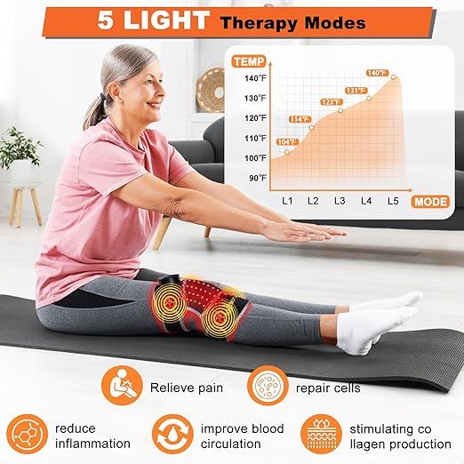 Red Light Therapy Knee Brace,Knee Massager with 660nm & 850nm red light therapy,Rechargeable Controller,Heated Function for Body,Pain Relief in Knee,Joint,Elbow,and Shoulder (Black)