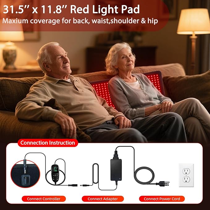 Red Infrared Light Therapy Mat for Body, 31.75" x 11.5" Red Light Pad Upgraded 3 Chips in 1 Beads 360pcs LEDs 660nm 850nm RLT Device for Body Back Shoulder Knee Joint Pain Relief, Ideal Gift