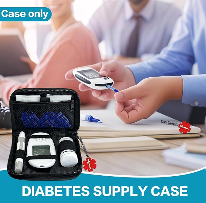 Glucose Monitor Case, With medical id Tag, Blood Glucose Meter Storage Bag，Black（case only）
