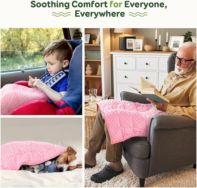 Sivio Weighted Lap Blanket, Minky Dots Weighted Blanket,Soft and Cozy Cooling Heavy Blanket, Calm and Nap, School and Home,2lbs 20 x 30inches, Pink