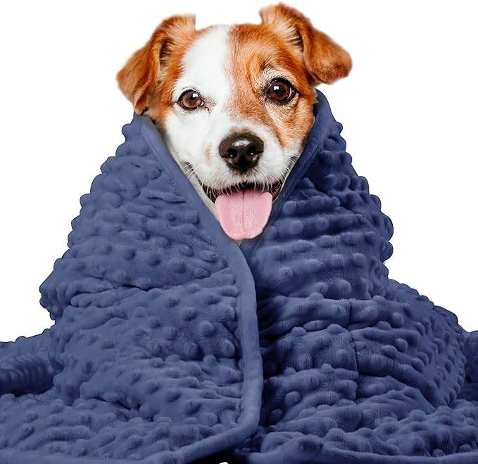 LaSyL Weighted Blanket for Pets | Thunder Blanket for Dogs Anxiety | Premium Soft Minky | Relaxation & Calming & Anti Anxiety | Used in Car, Bed, Couch | Dark Blue, Washable Medium (32"x40")