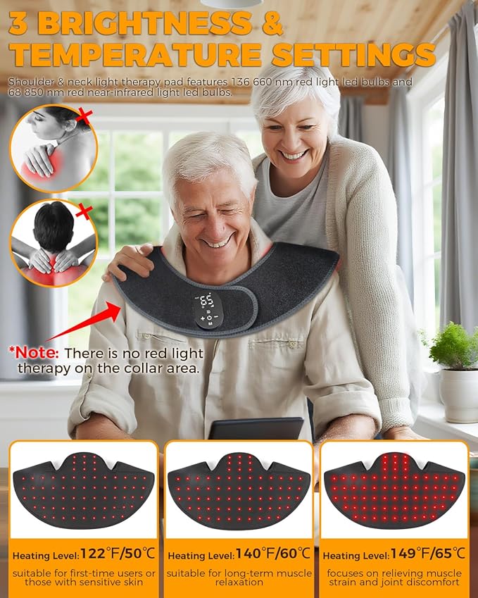 Red Light Therapy for Neck Shoulder with Vibration Massage, 660nm & 850nm Infrared Light Therapy Wrap, Cordless Portable Rechargeable Red Light Therapy for Shoulder (Black)